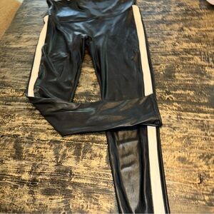 Spanx Preowned Faux Leather stripe black leggings XL